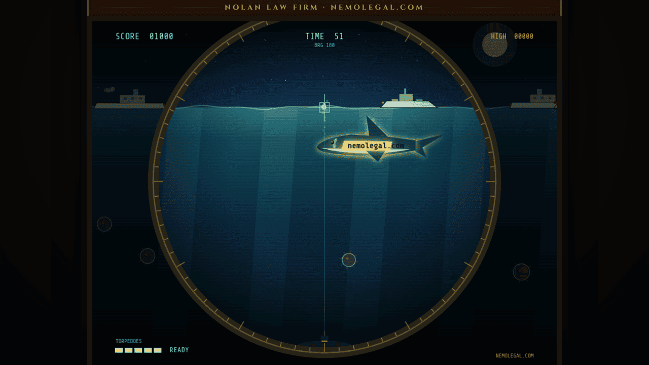 Sub Hunt in play: a periscope view across the water with ships crossing the scope.